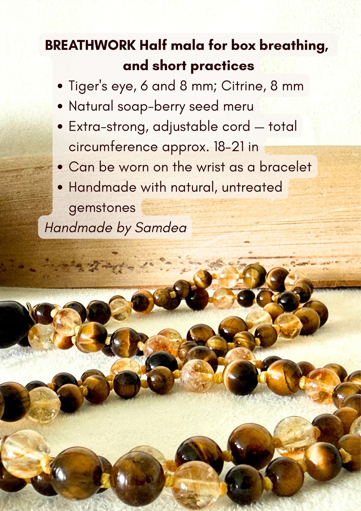 Tecnical Details of Breathwork mala Tigers eye