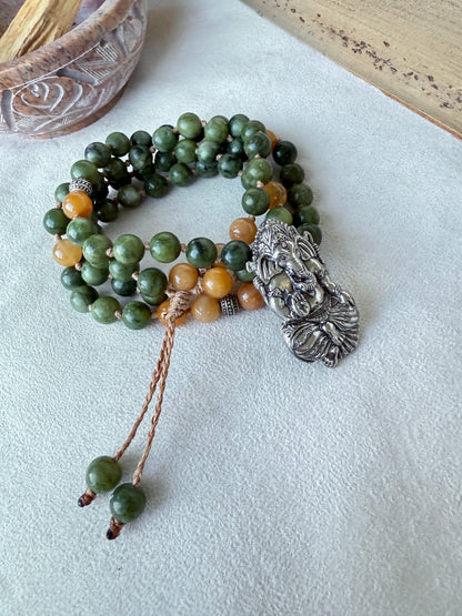 mala for meditation, mala necklace, custom mala beads, 108 prayer beads, spiritual gift, personalized mala, hand knotted mala, spiritual jewelry, meditation gifts, mindfulness, spiritual bracelet, gemstone mala, Ganesha mala