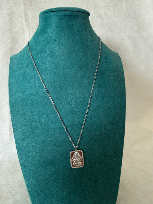 Samdea Mala Ganesh stainless steel necklace with small symbolic pendant, minimalist spiritual jewelry for yoga practitioners, meditation lovers, yoga teachers and meaningful new beginning gift.