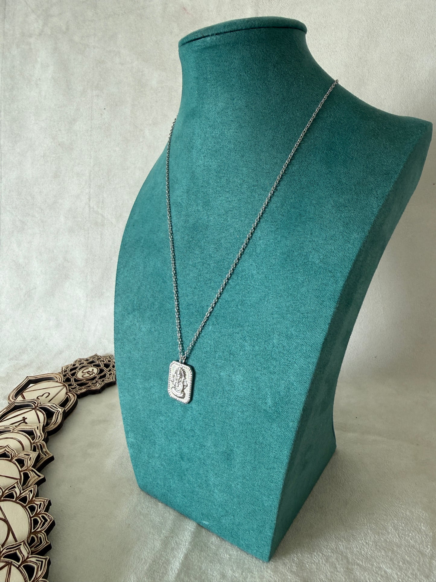 Samdea Mala Ganesh stainless steel necklace with small symbolic pendant, minimalist spiritual jewelry for yoga practitioners, meditation lovers, yoga teachers and meaningful new beginning gift.