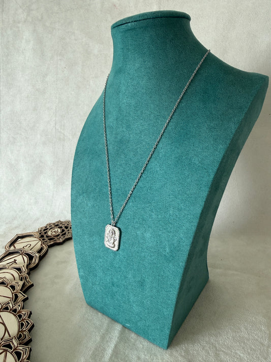 Samdea Mala Ganesh stainless steel necklace with small symbolic pendant, minimalist spiritual jewelry for yoga practitioners, meditation lovers, yoga teachers and meaningful new beginning gift.