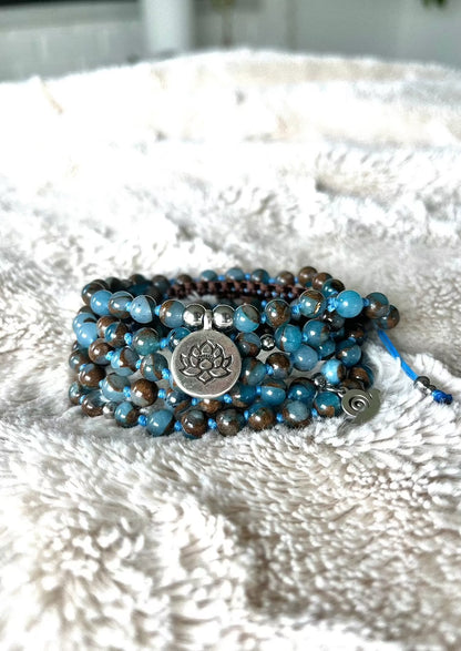 Guru Mala bracelet example, multi-wrap bracelet with mixed natural gemstones