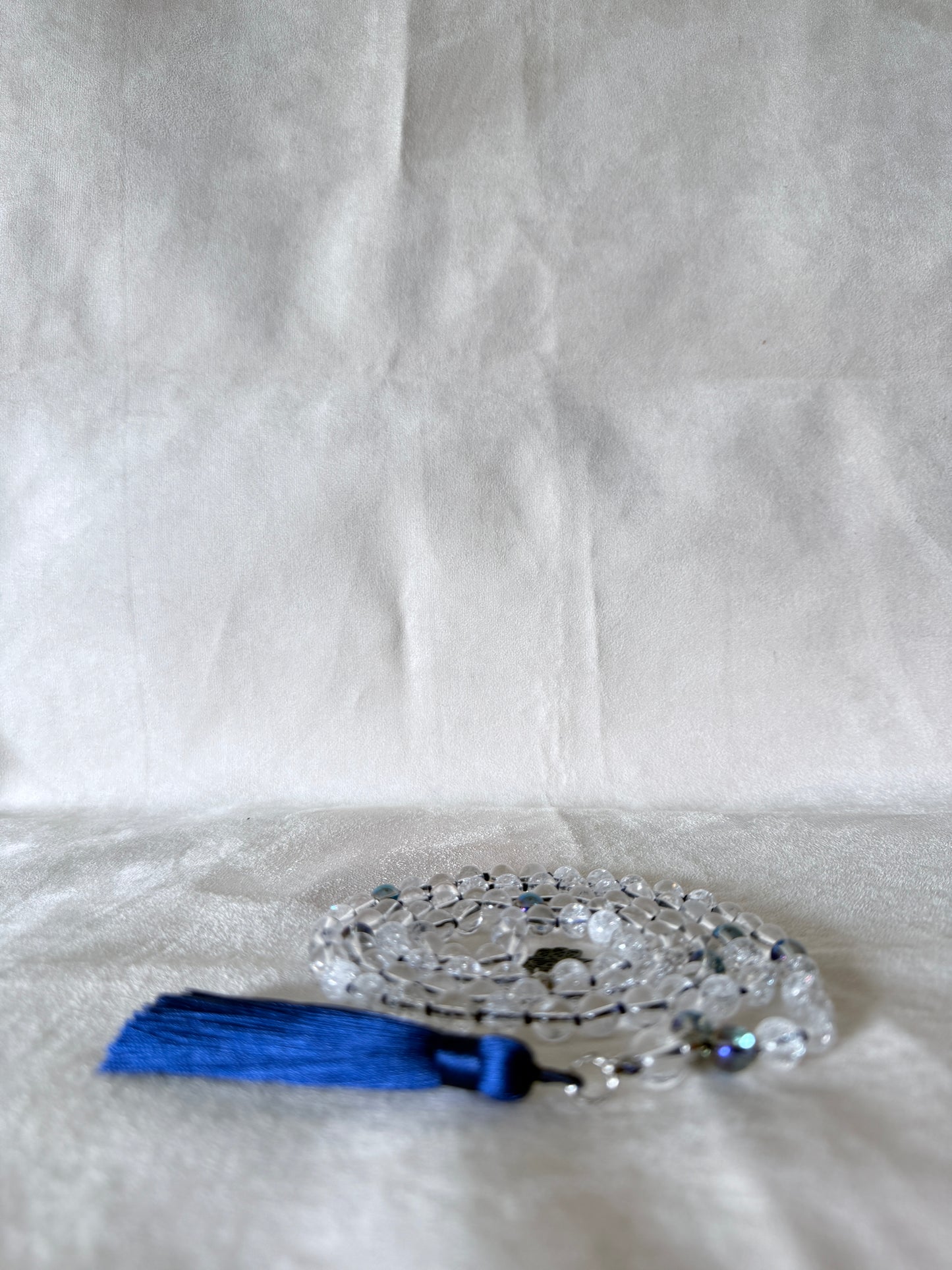 Collana Mala in Quarzo Ialino, Perline Aqua Aura, 108 Perline da Preghiera Meditative, Ciondolo Hamsa