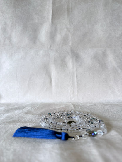 Collana Mala in Quarzo Ialino, Perline Aqua Aura, 108 Perline da Preghiera Meditative, Ciondolo Hamsa