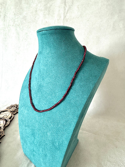 Faceted Natural Garnet Choker Necklace AA Grade – 4mm Garnet and Stainless Steel Necklace for Strength and Inner Light