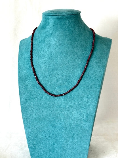 Faceted Natural Garnet Choker Necklace AA Grade – 4mm Garnet and Stainless Steel Necklace for Strength and Inner Light