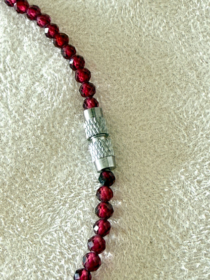 Faceted Natural Garnet Choker Necklace AA Grade – 4mm Garnet and Stainless Steel Necklace for Strength and Inner Light