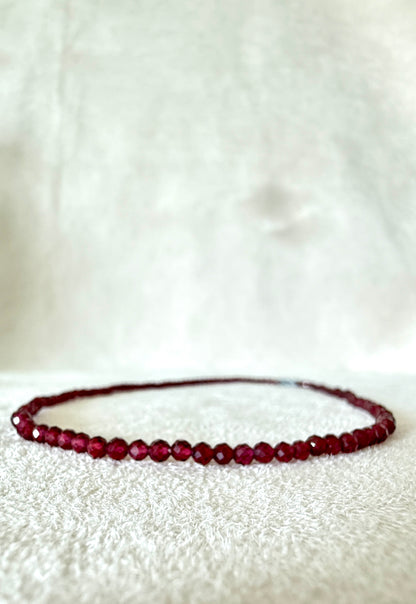 Faceted Natural Garnet Choker Necklace AA Grade – 4mm Garnet and Stainless Steel Necklace for Strength and Inner Light