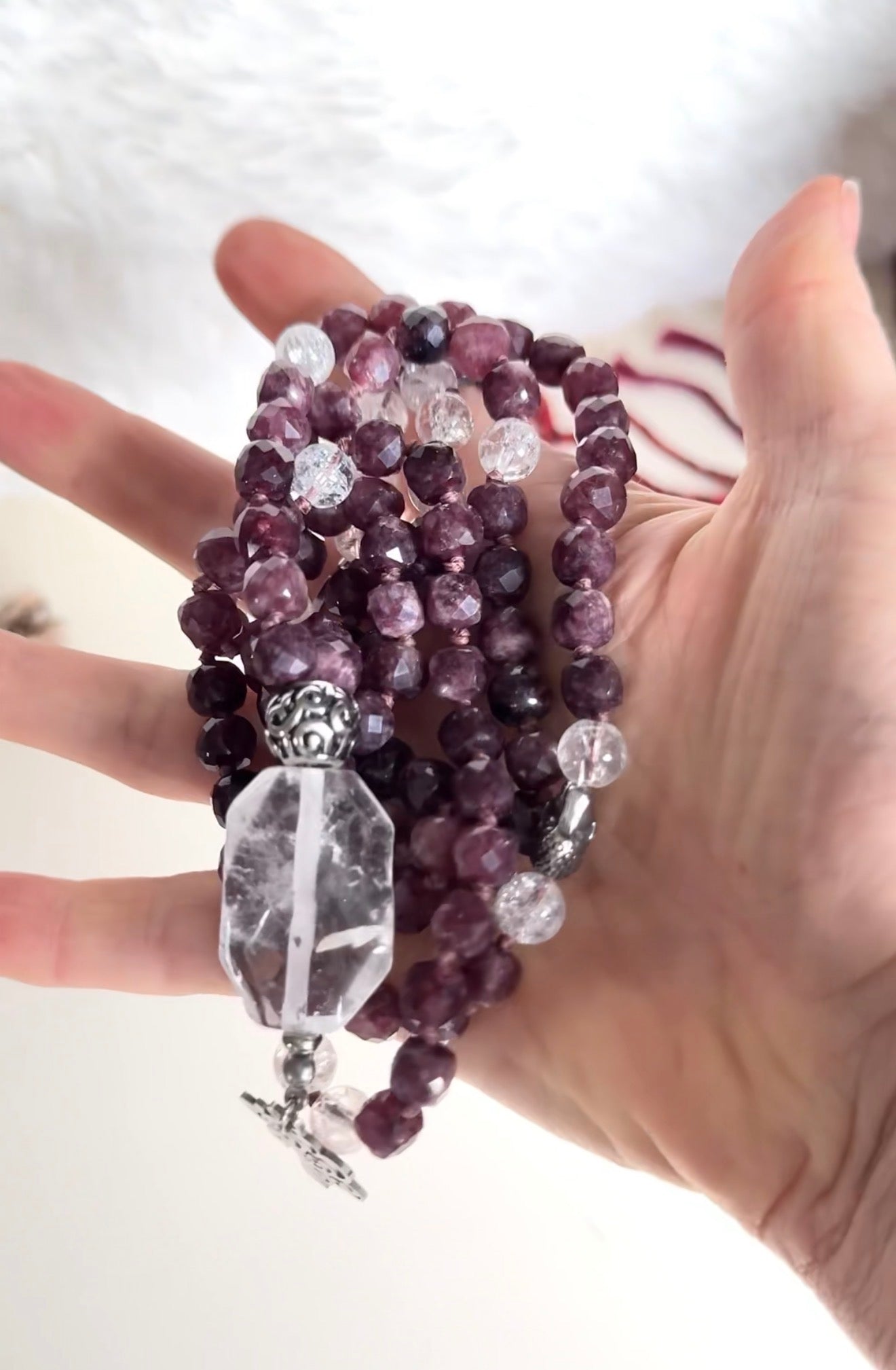 Faceted Quartz Mala Necklace - Almandine Garnet Mala for Grounding & Self-Confidence - Samdea Mala