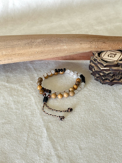 Mala del Respiro Quadrato – Mezzo Mala per Respirazione Quadrata e Meditazione - Ossidiana, Selenite, Diaspro
