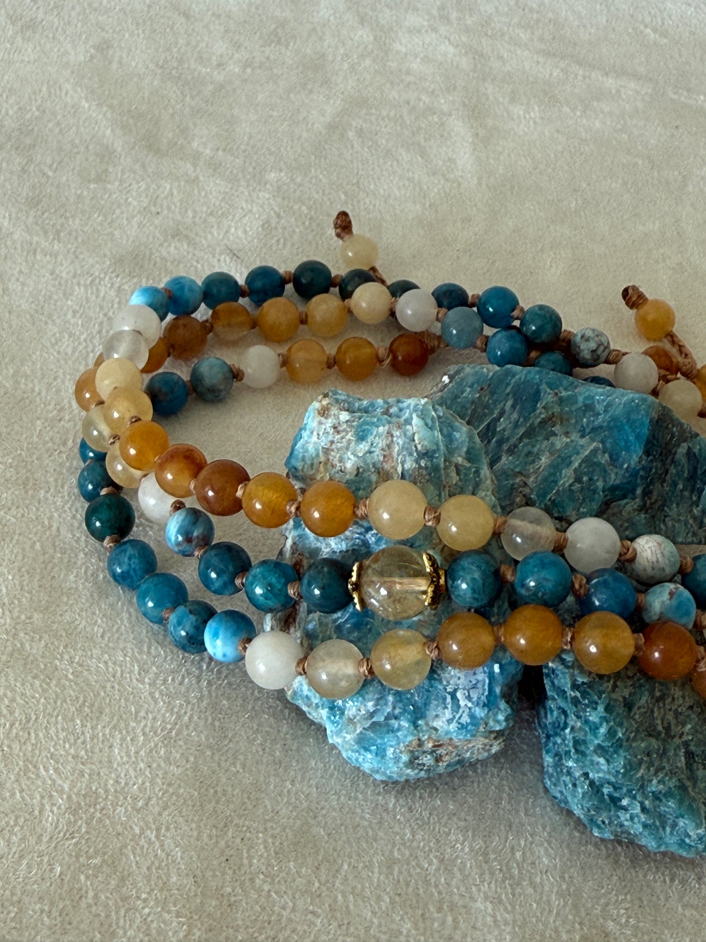The Sun and The Sea Wrap Mala Bracelet - 108 Beads Meditation Necklace - Natural Gemstone Jewelry for Mindfulness & Intuition