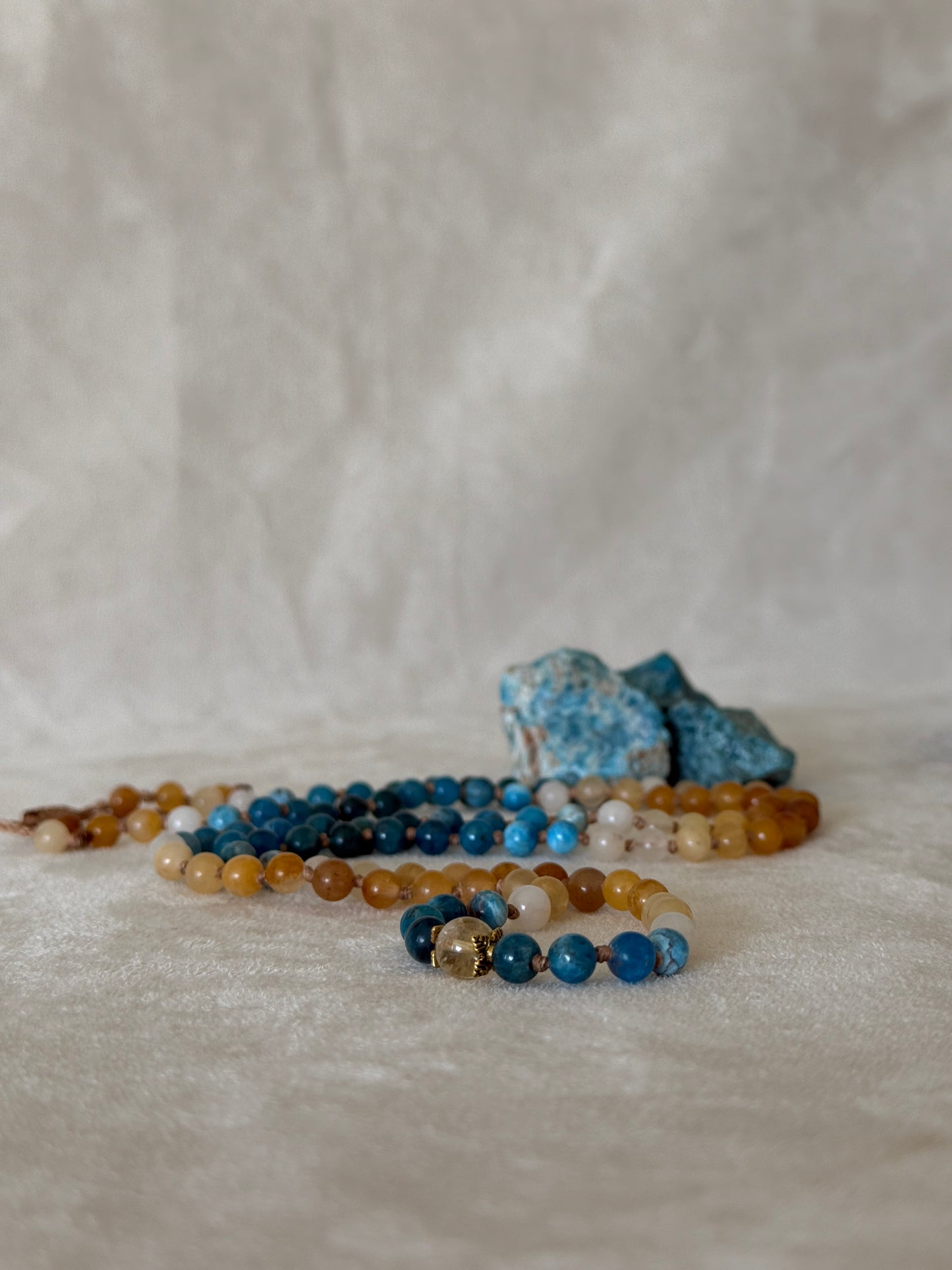 The Sun and The Sea Wrap Mala Bracelet - 108 Beads Meditation Necklace - Natural Gemstone Jewelry for Mindfulness & Intuition