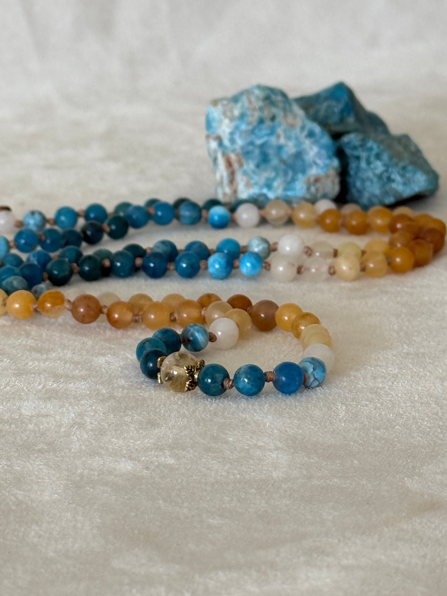 The Sun and The Sea Wrap Mala Bracelet - 108 Beads Meditation Necklace - Natural Gemstone Jewelry for Mindfulness & Intuition