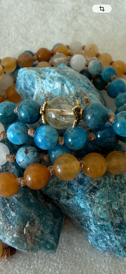 The Sun and The Sea Wrap Mala Bracelet - 108 Beads Meditation Necklace - Natural Gemstone Jewelry for Mindfulness & Intuition