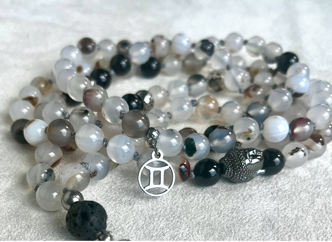 Mala for Gemini - gemini zodiac mala beads, spiritual mala, gemstone necklace, gemstone for zodiac sign, zodiac crystal, zodiac gemstones, Gemini gemstone, Gemini crystals - Samdea Mala