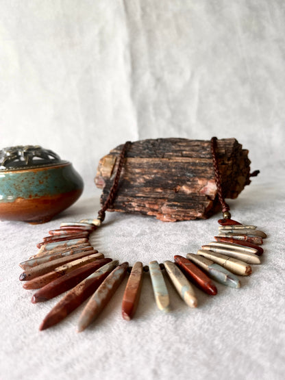 Roots Necklace in Sea Jasper - meditation bracelet, intention bracelets, custom mala, tibetan wrist mala, energy crystals bracelets, spiritual mala, bracelets with crystals, custom mala bracelet, natural gemstones bracelets - Samdea Mala