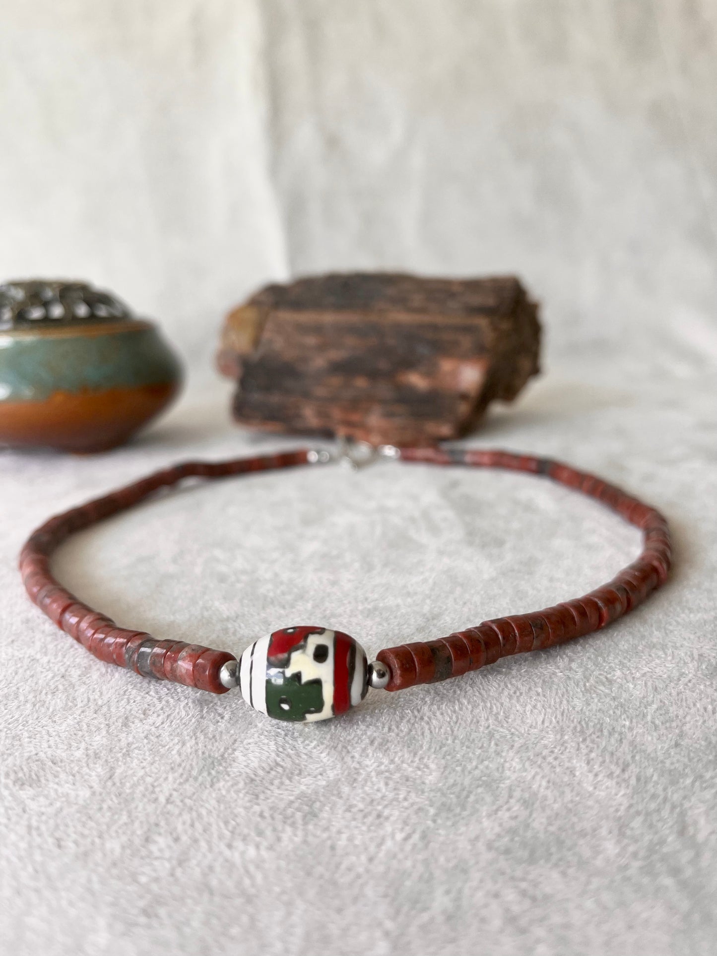 Roots Collana in Diaspro Rosso Heishi