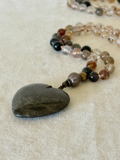 Herkimer Diamond, Black Tourmaline & Job’s Tears Mala Necklace