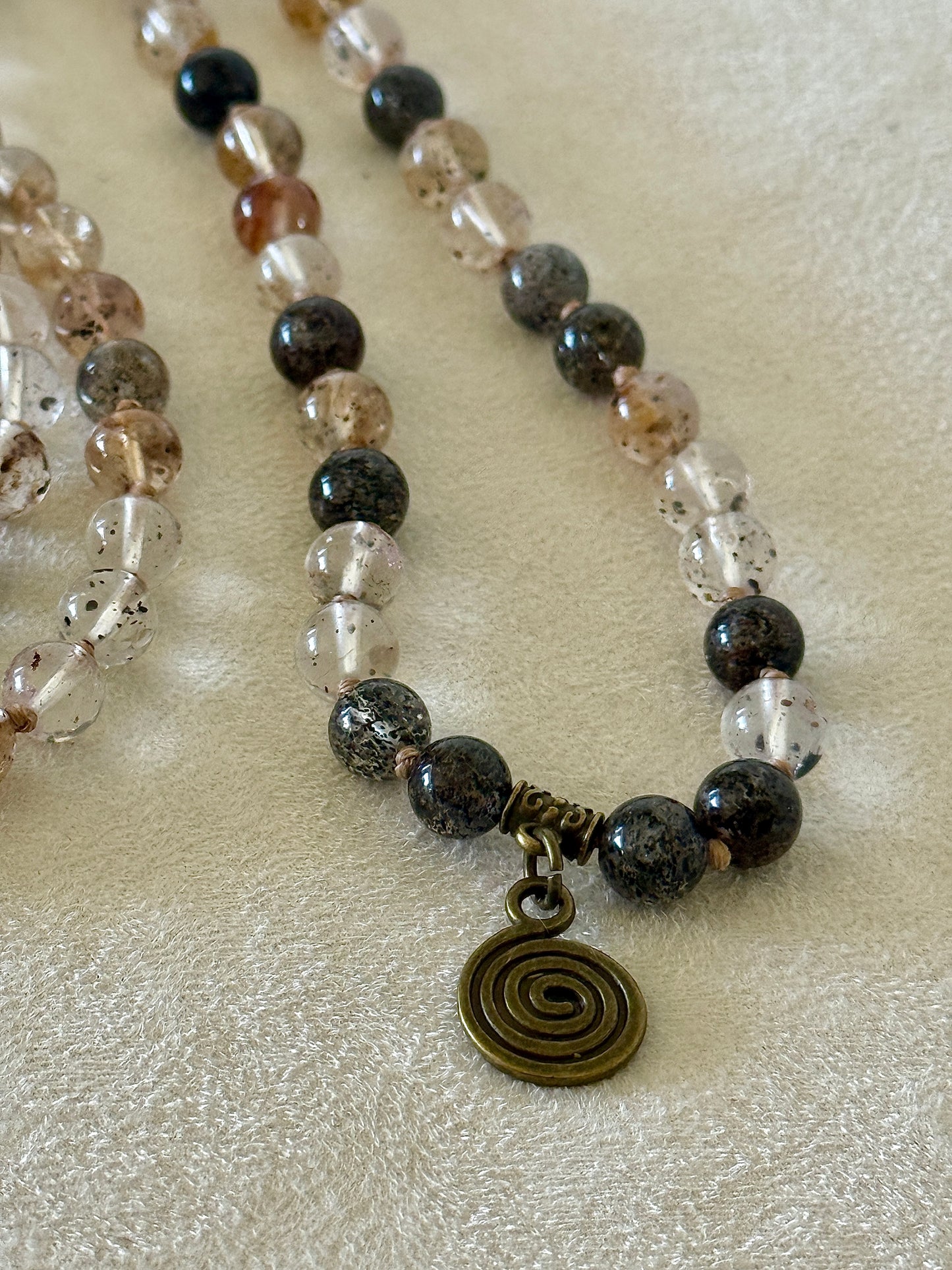 Herkimer Diamond, Black Tourmaline & Job’s Tears Mala Necklace