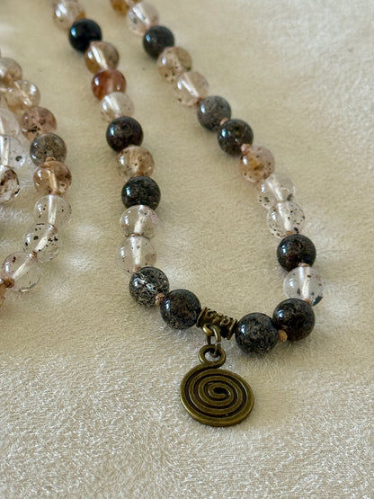 Herkimer Diamond, Black Tourmaline & Job’s Tears Mala Necklace