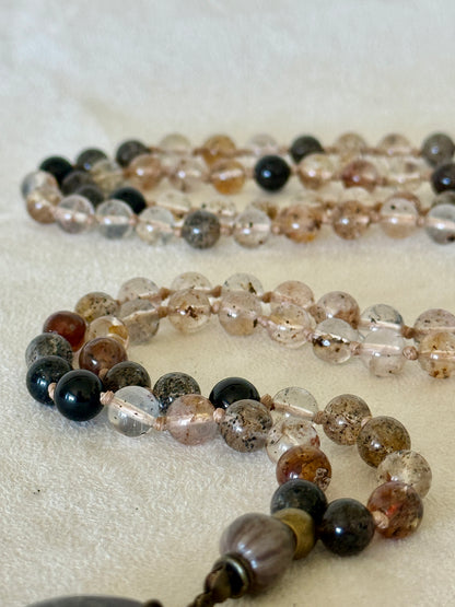 Herkimer Diamond, Black Tourmaline & Job’s Tears Mala Necklace