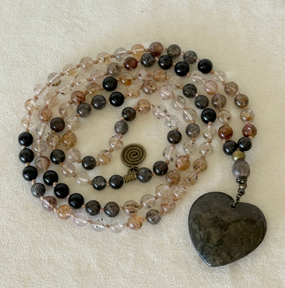 Herkimer Diamond, Black Tourmaline & Job’s Tears Mala Necklace