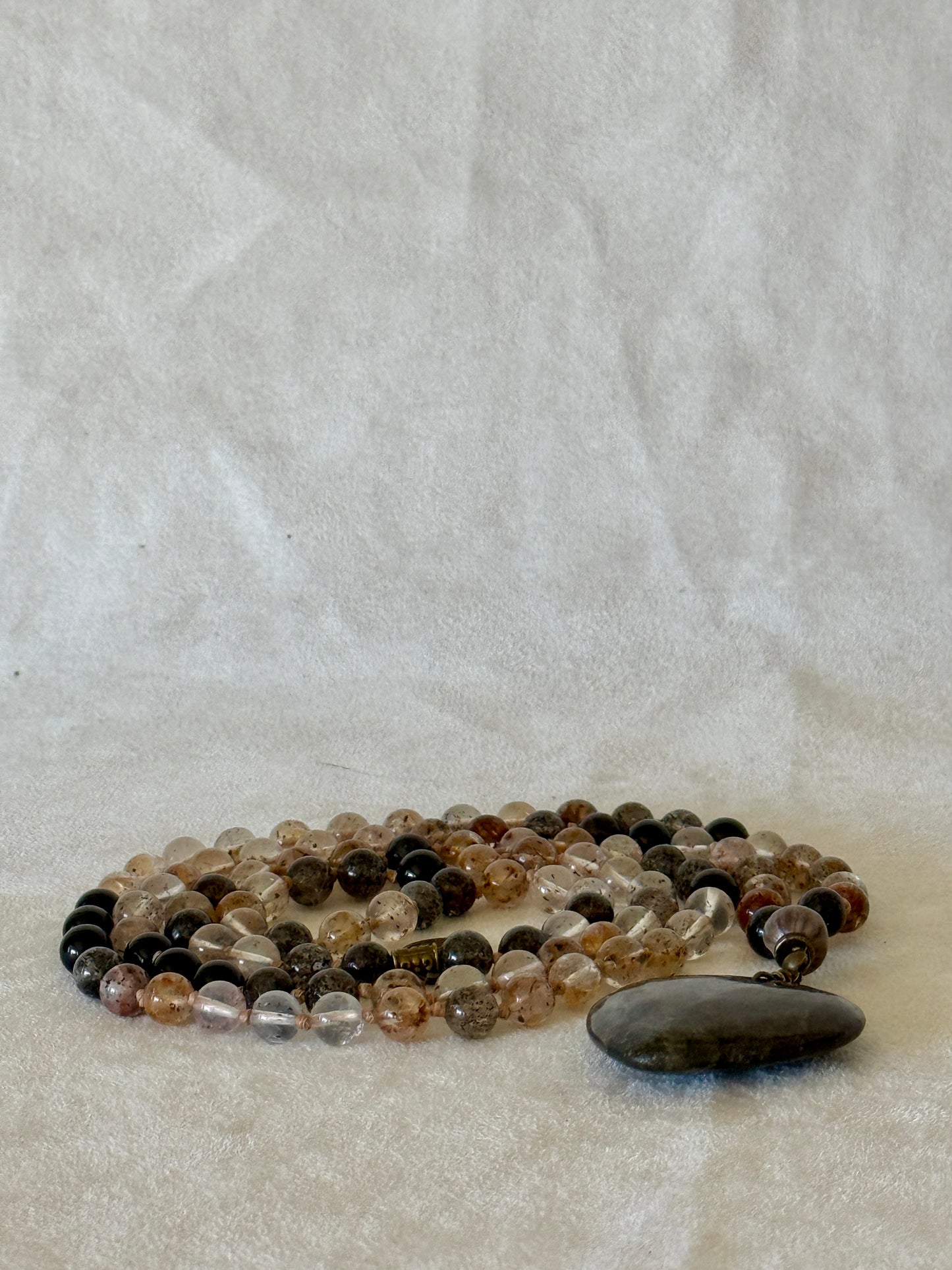 Herkimer Diamond, Black Tourmaline & Job’s Tears Mala Necklace