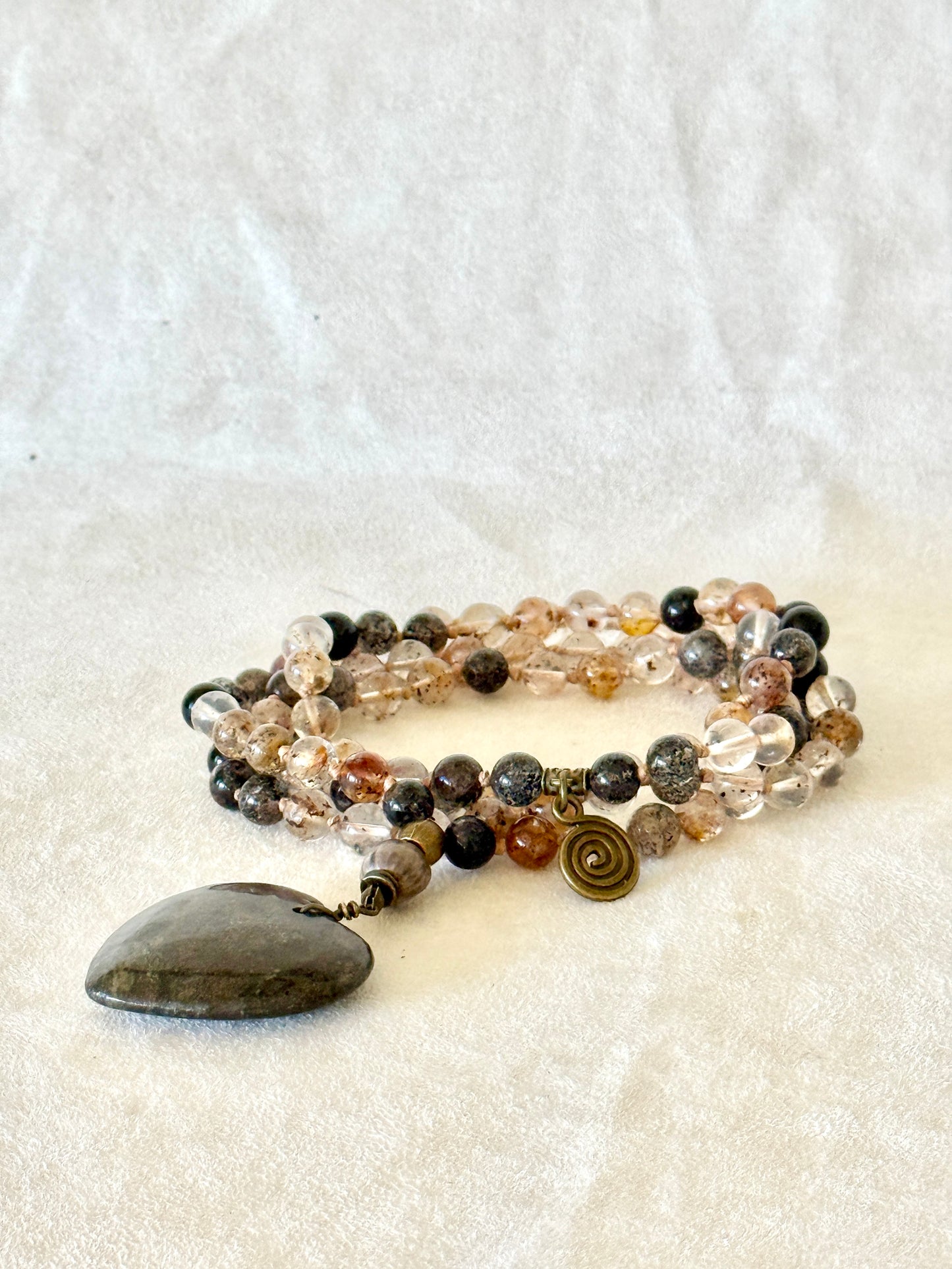 Herkimer Diamond, Black Tourmaline & Job’s Tears Mala Necklace