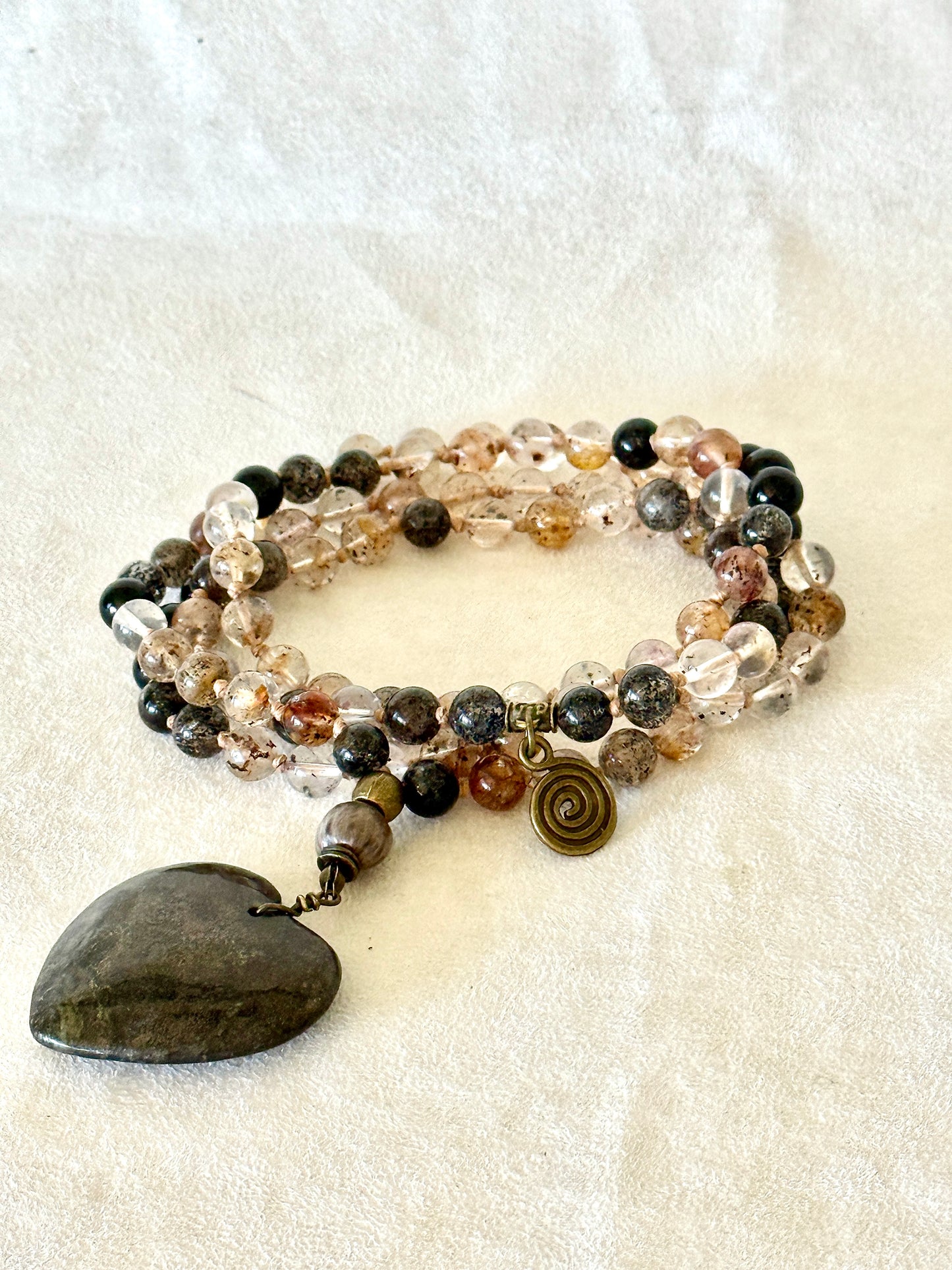 Herkimer Diamond, Black Tourmaline & Job’s Tears Mala Necklace