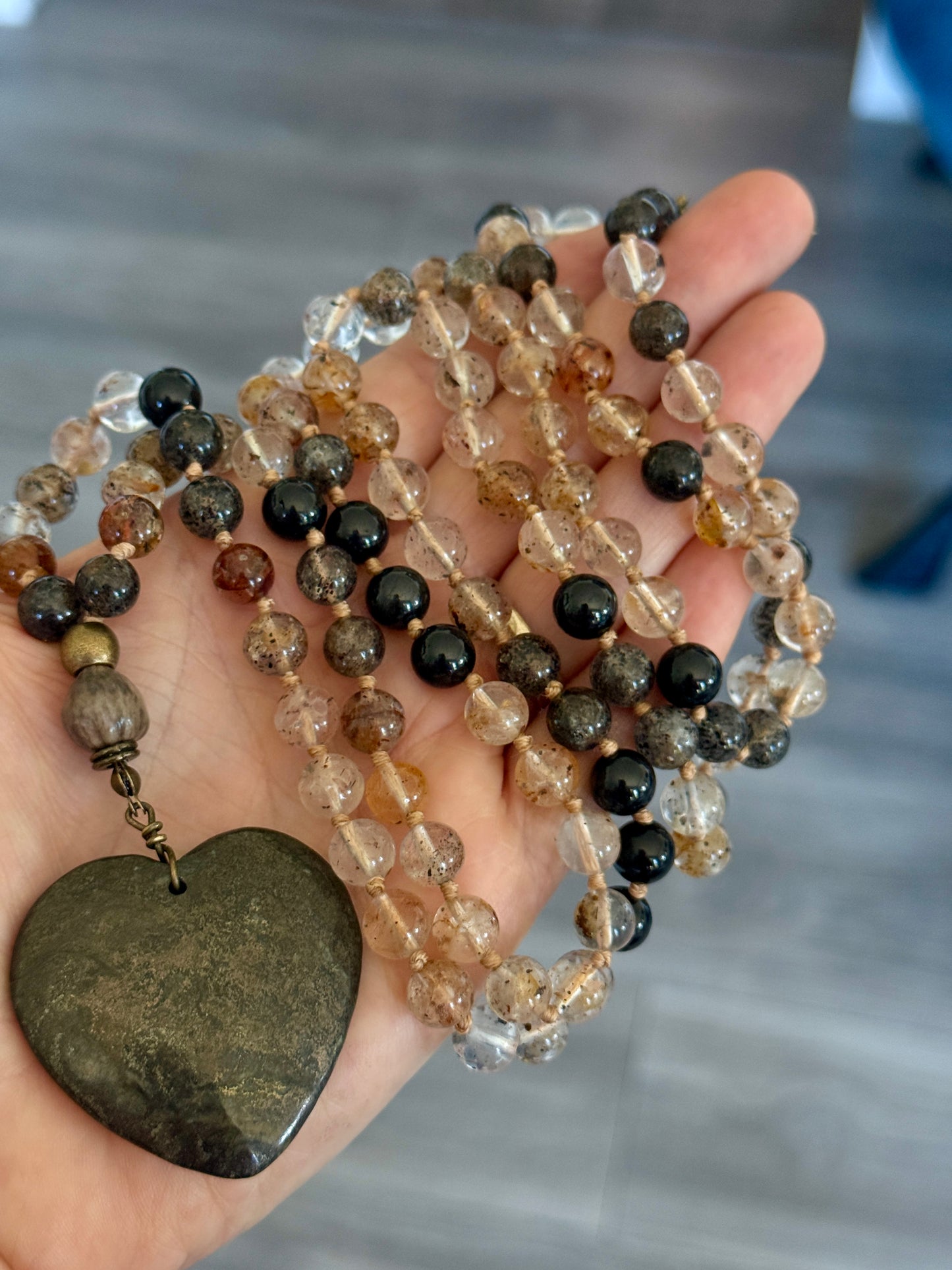 Herkimer Diamond, Black Tourmaline & Job’s Tears Mala Necklace