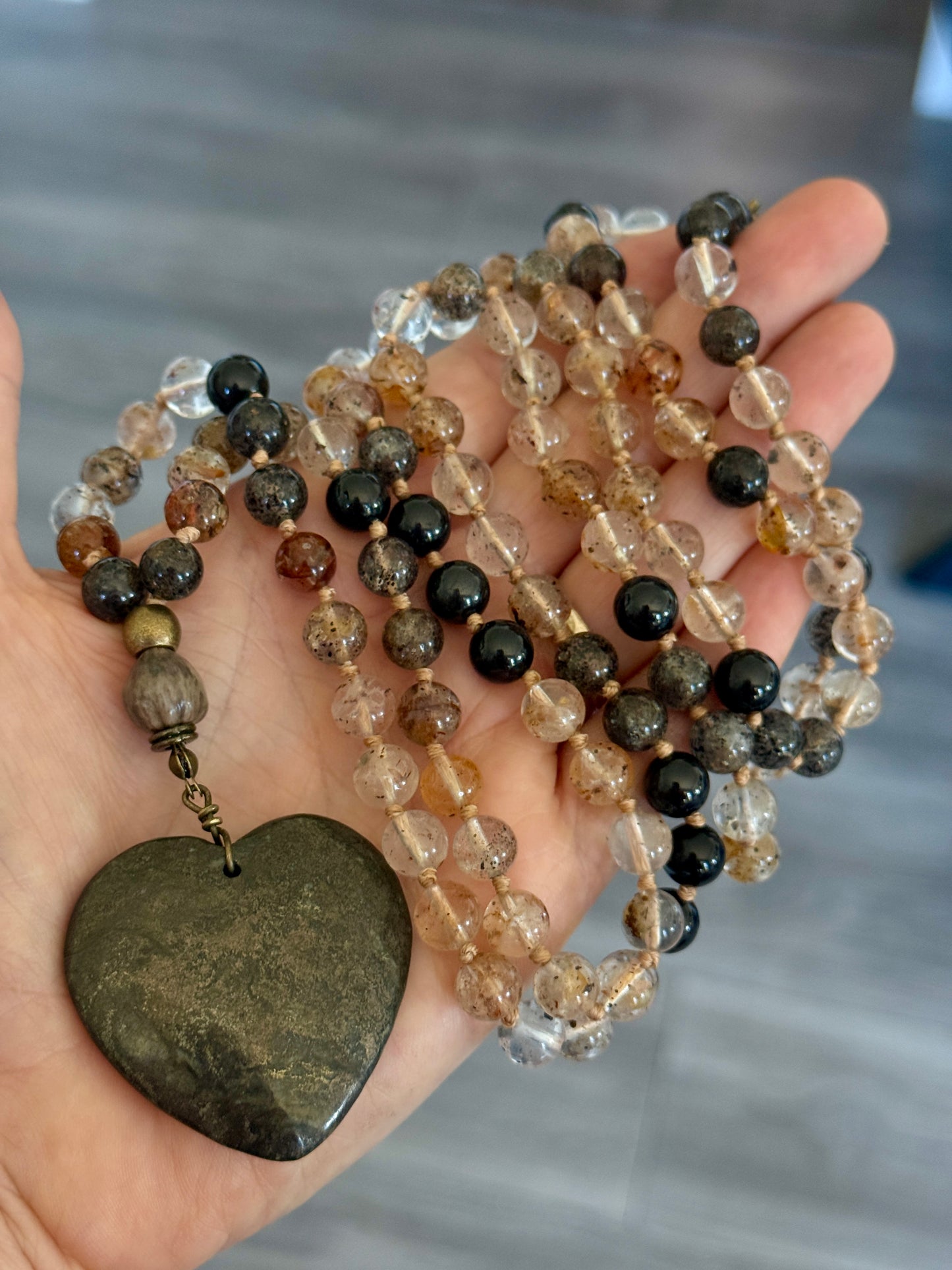 Herkimer Diamond, Black Tourmaline & Job’s Tears Mala Necklace