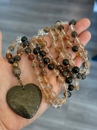 Herkimer Diamond, Black Tourmaline & Job’s Tears Mala Necklace