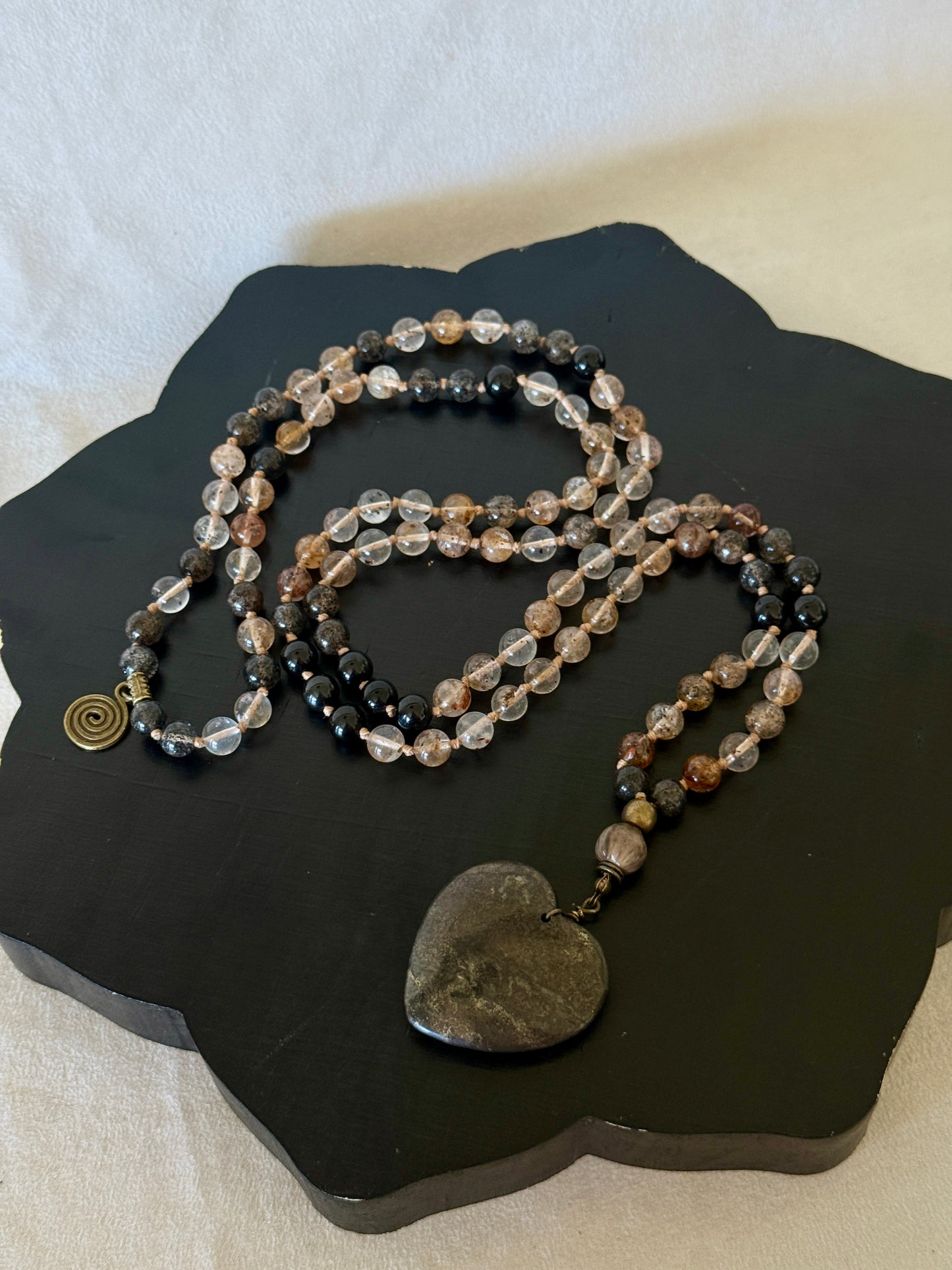 Herkimer Diamond, Black Tourmaline & Job’s Tears Mala Necklace
