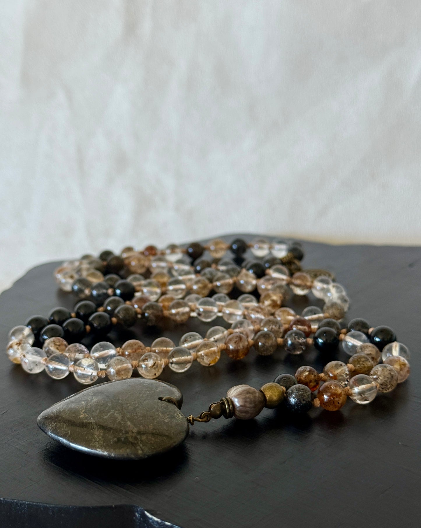 Herkimer Diamond, Black Tourmaline & Job’s Tears Mala Necklace