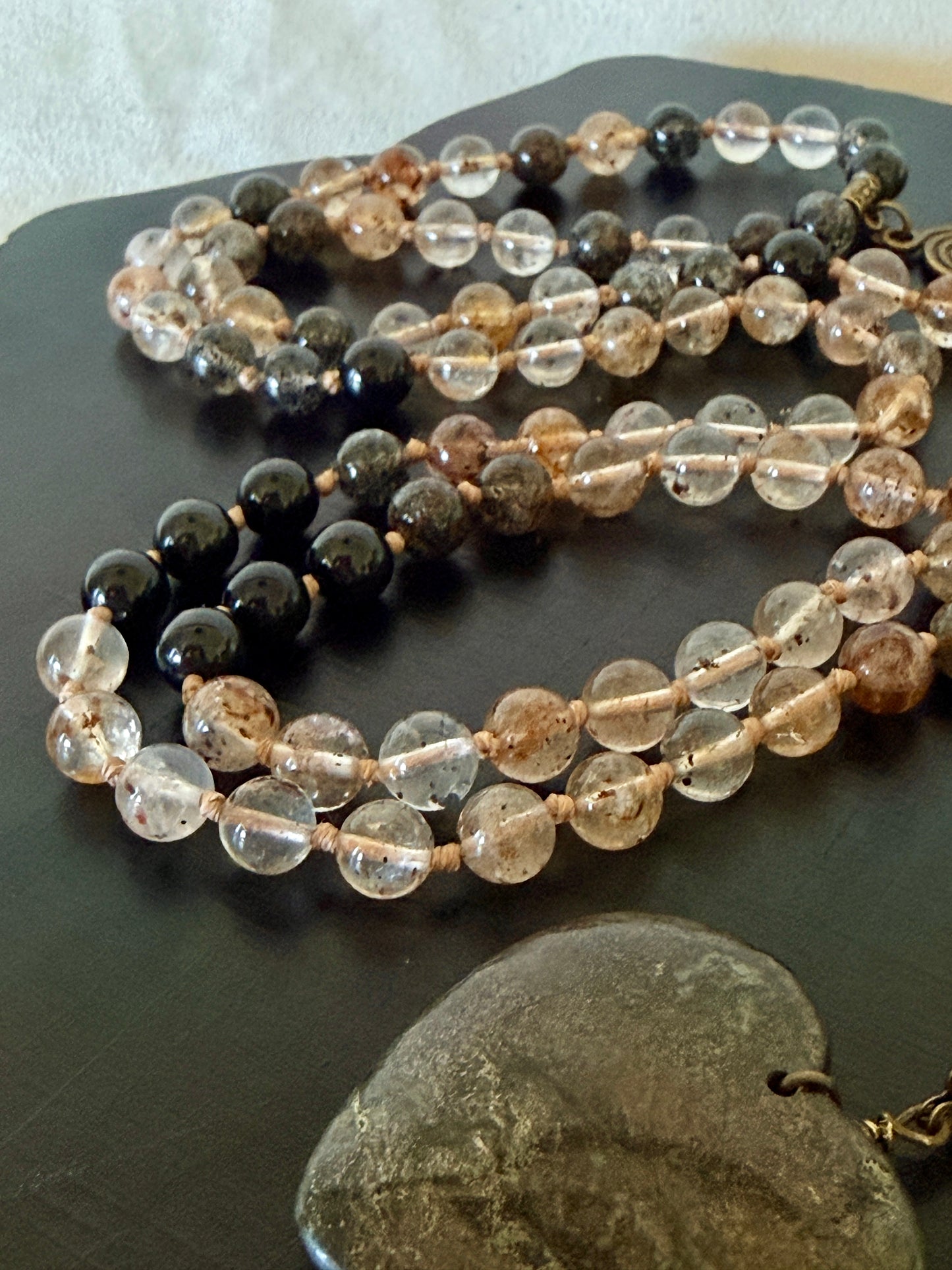 Herkimer Diamond, Black Tourmaline & Job’s Tears Mala Necklace