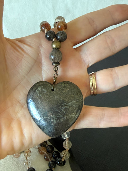 Herkimer Diamond, Black Tourmaline & Job’s Tears Mala Necklace