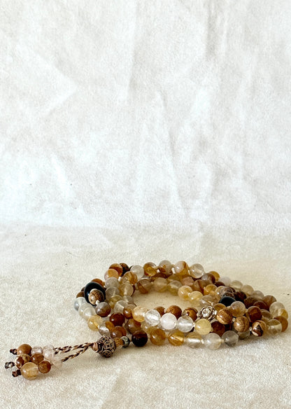 King Boliuli Mala – Hematoid Quartz, Sand Jasper & Soapberry Seeds