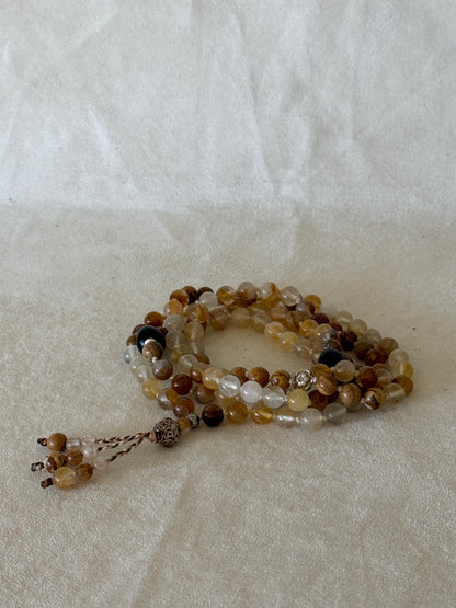 Mala del re Boliuli in quarzo ematoide, diaspro sabbia e semi dell’albero del sapone