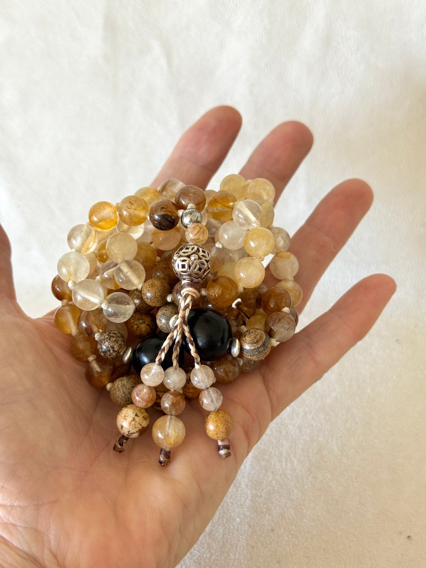 King Boliuli Mala – Hematoid Quartz, Sand Jasper & Soapberry Seeds