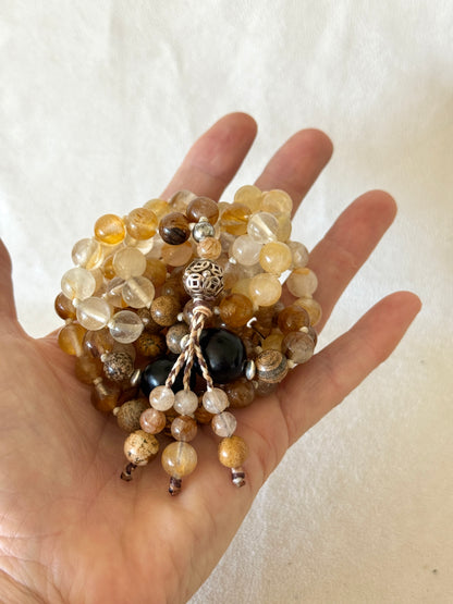 King Boliuli Mala – Hematoid Quartz, Sand Jasper & Soapberry Seeds