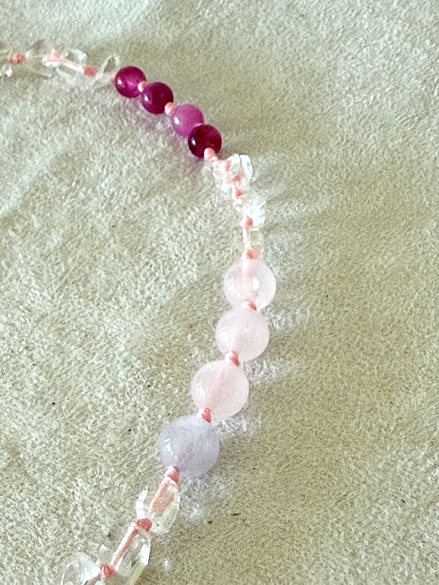 Mala del Respiro Quadrato – Mezzo Mala in Quarzo rosa, Quarzo Ialino e agata rosa per Respirazione Quadrata e Meditazione
