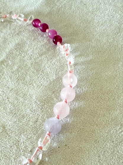 Mala del Respiro Quadrato – Mezzo Mala in Quarzo rosa, Quarzo Ialino e agata rosa per Respirazione Quadrata e Meditazione
