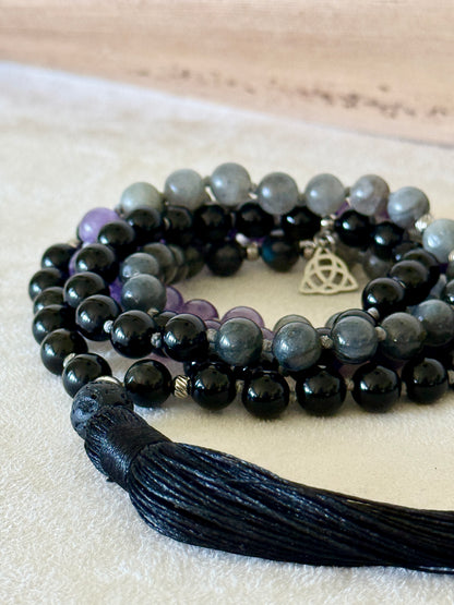 Shadow Work Mala – Obsidian, Amethyst & Labradorite, 108 Beads - Samdea Mala