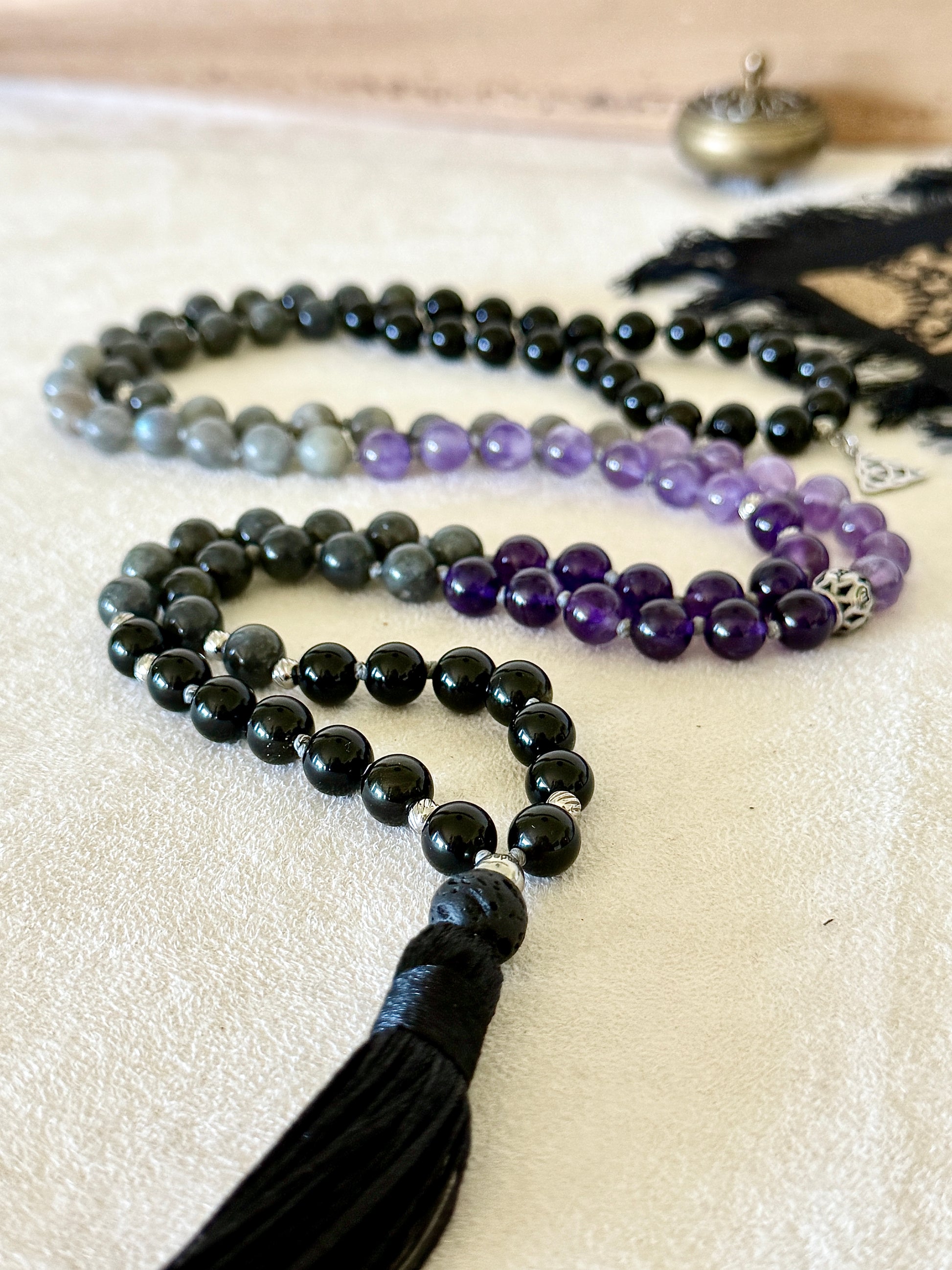 Shadow Work Mala – Obsidian, Amethyst & Labradorite, 108 Beads - Samdea Mala