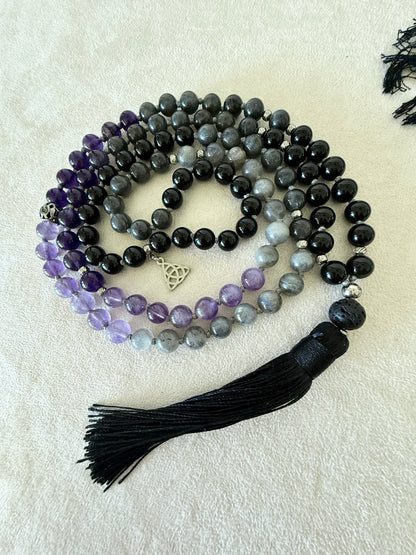 Shadow Work Mala – Obsidian, Amethyst & Labradorite, 108 Beads - Samdea Mala