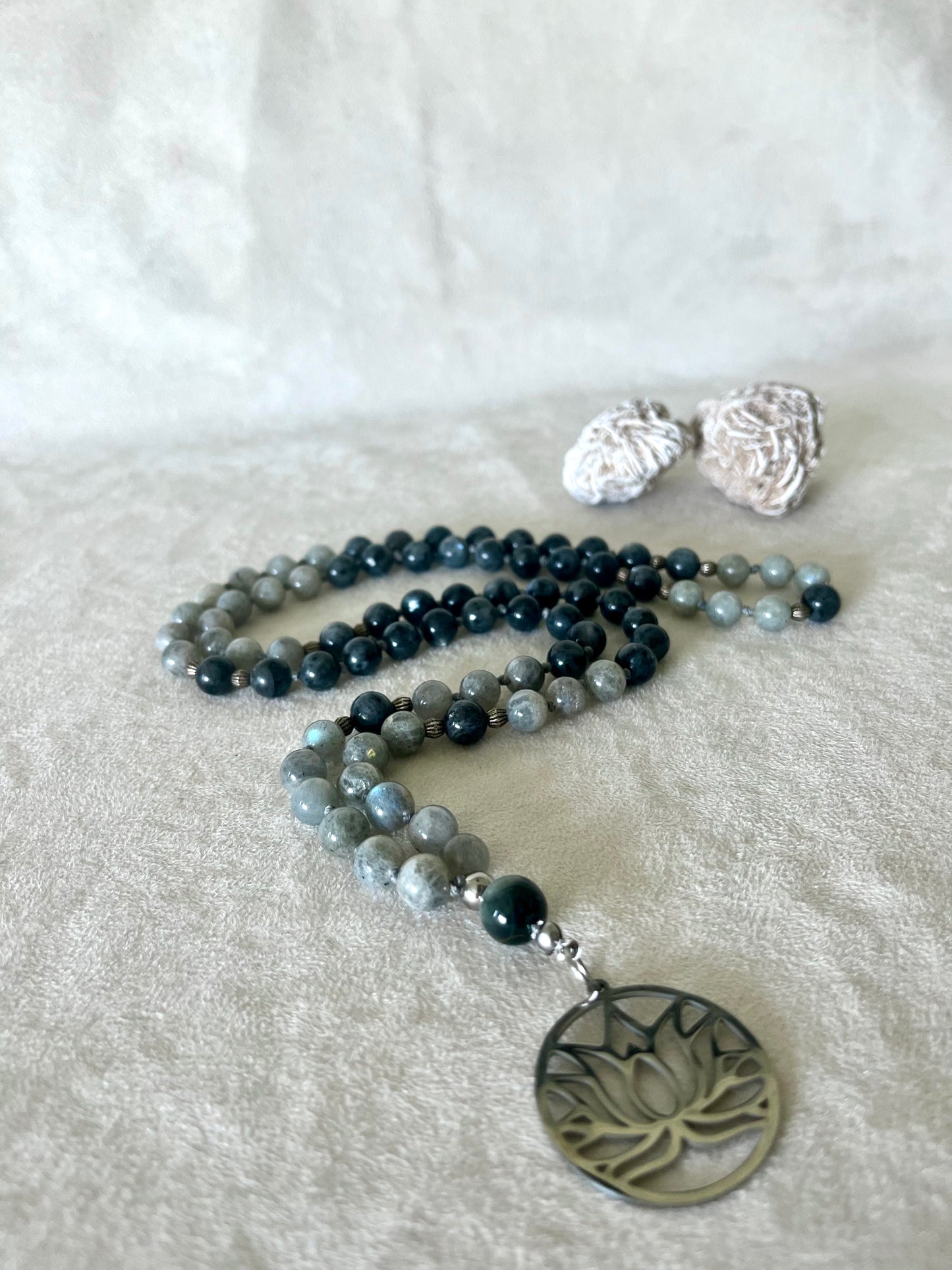 Mala, Short Mala or Mini Mala in Labradorite and Hawk' Eye