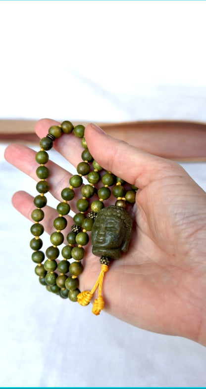 Sandalwood Mala Beads with Jade Buddha Pendant - Samdea Mala