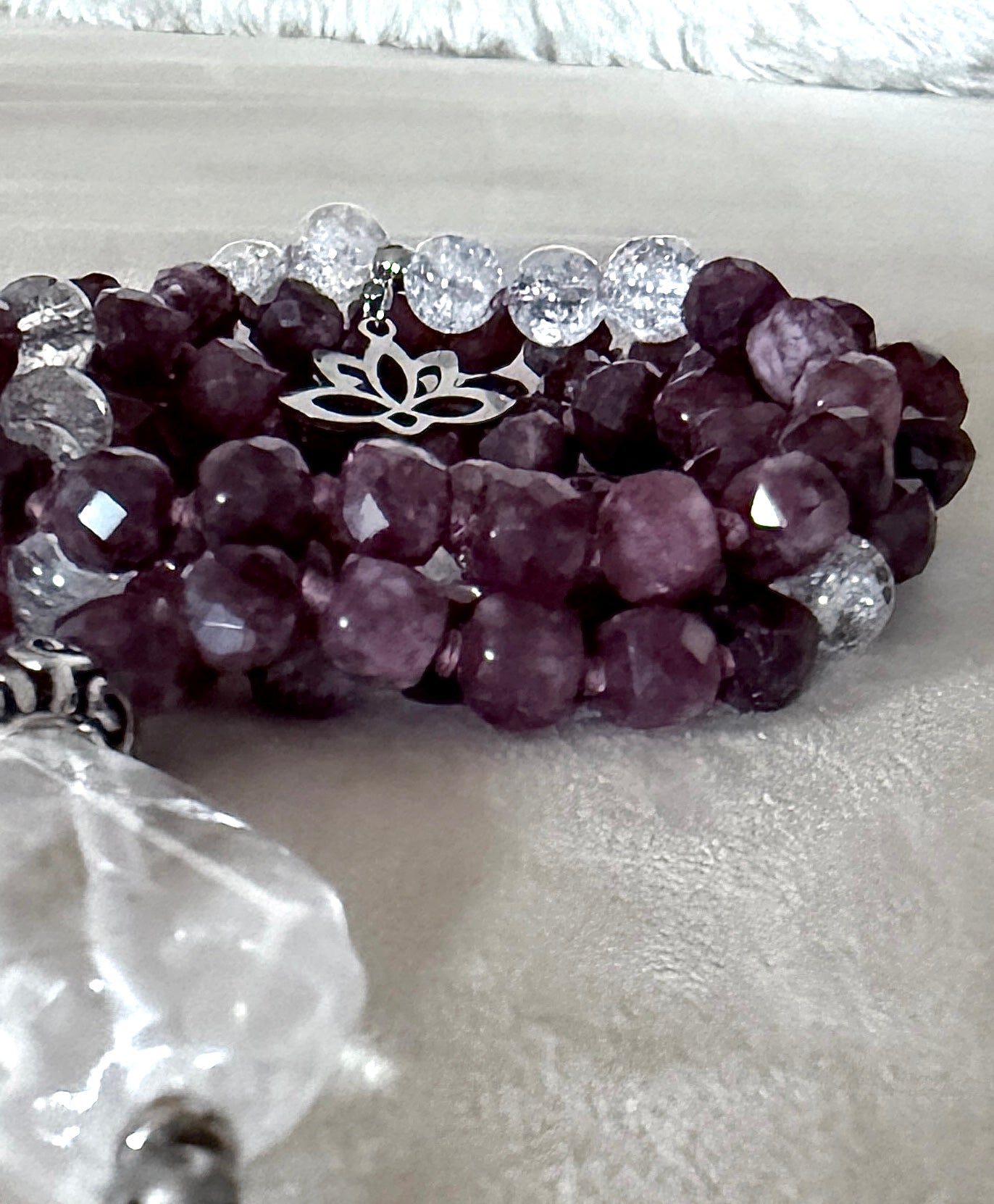 Faceted Quartz Mala Necklace - Almandine Garnet Mala for Grounding & Self-Confidence - Samdea Mala
