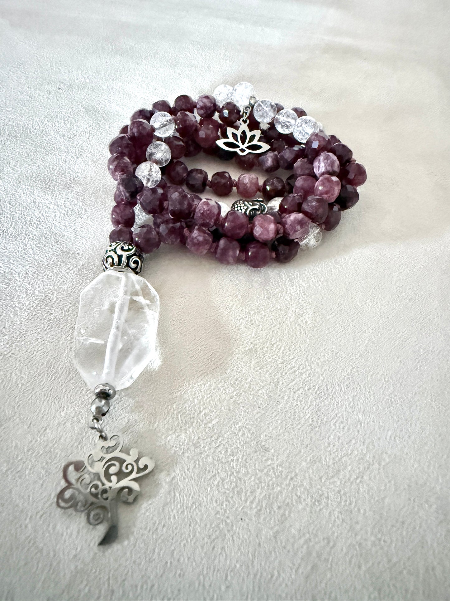 Faceted Quartz Mala Necklace - Almandine Garnet Mala for Grounding & Self-Confidence - Samdea Mala