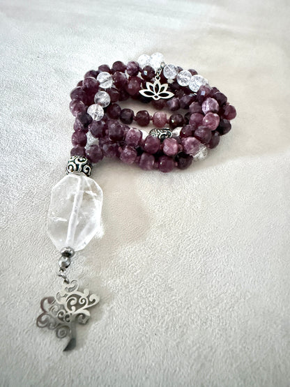 Faceted Quartz Mala Necklace - Almandine Garnet Mala for Grounding & Self-Confidence - Samdea Mala